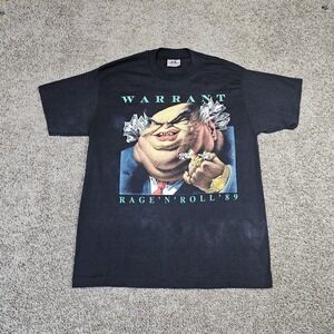 Vtg 1989 Warrant Rage N Roll T-Shirt Size Large Black Tee Jays Dirty Rotten